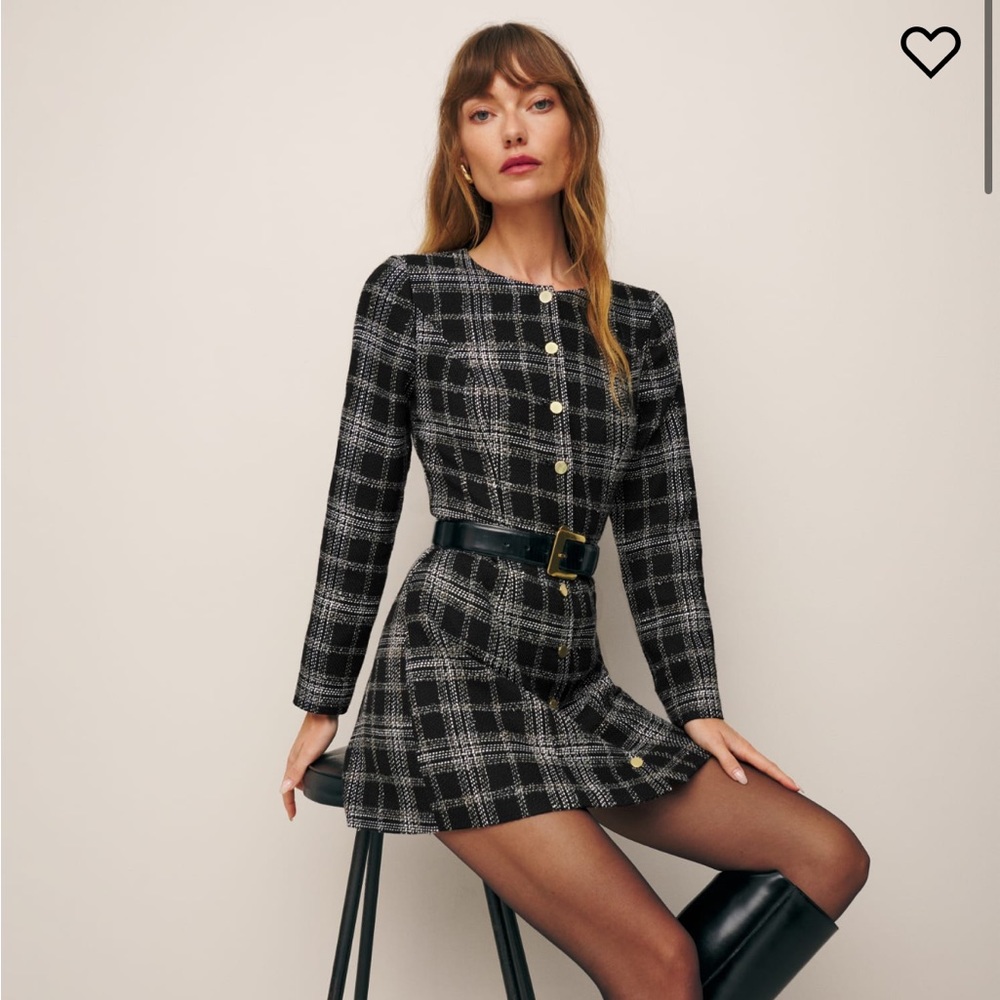 Reformation oliana dress black and white plaid. Worn once for a couple hours!